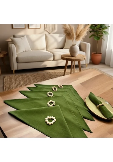 Premium Haki Yeşil 6lı Peçete Takımı Toka 40x40