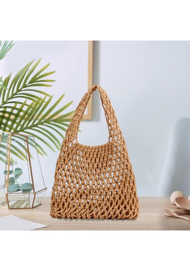 Suntek Omuz Çantası Saplı Çanta Plaj Tote Kadın Kahverengi Kahverengi