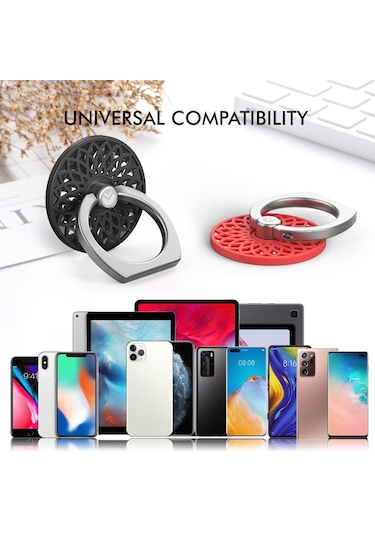 Cbtx Ahastyle St13 2 Adet Çiçek Tasarım 360 Derece Dönen Halka Toka Telefon Tutucu Metal Cep Telefonu Kickstand - Kırmızı + Siyah