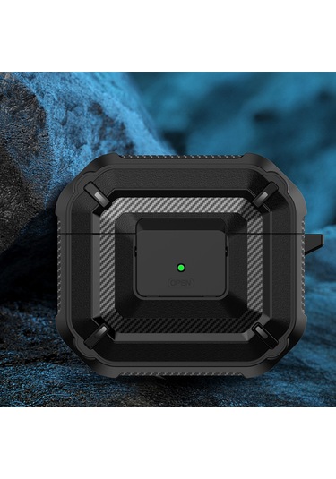 Airpods Uyumlu 3 Siyah İçin Anahtar Ve Kanca İle Elmas Doku Kulaklık Koruyucu Kılıf Siyah