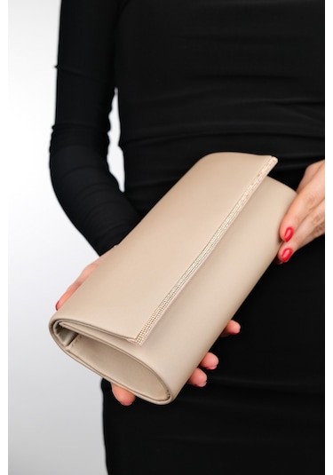 Luvishoes Marıa Koyu Bej Saten Taşlı Kadın Abiye Çanta Koyu Bej