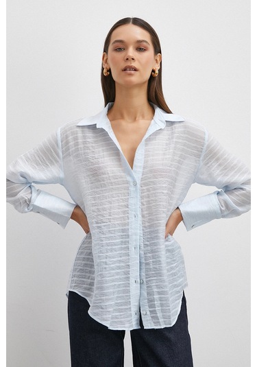 Kabartma Çizgili Gömlek Mavi Mavi