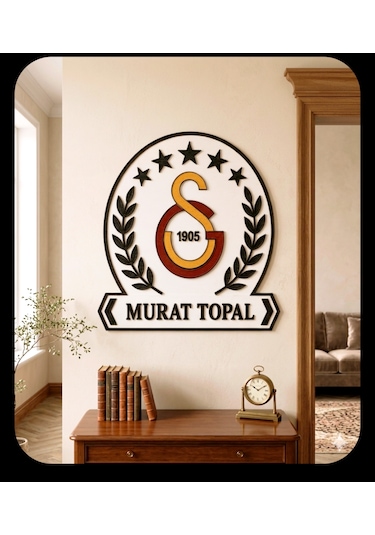 Galatasaray Logolu İsimli Ahşap Duvar Tablosu Kişiye Özel Kabartmalı Taraftar Salon Dekoru 6mm Mdf 40X40