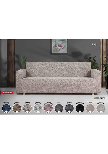 Strech Stil Jakarlı Koltuk Örtüsü - Naturel İndigo