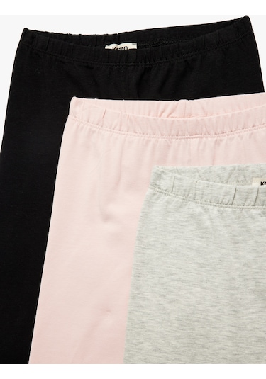 Koton Pamuklu Beli Lastikli 3'lü Basic Kısa Tayt Seti Gri 5skg10313ak Gri