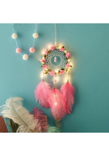 Buffer El Yapımı Kuş Tüyü Ve Led Işıklı Dekoratif Asma Düş Rüya Kapanı Çok Renkli