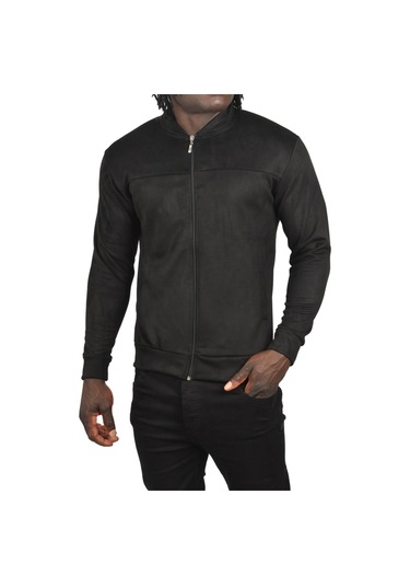 Deepsea Erkek Siyah Dar Kesim Likralı Fermuarlı Süet Kumaş Ceket İnce Mont 2504334 Siyah