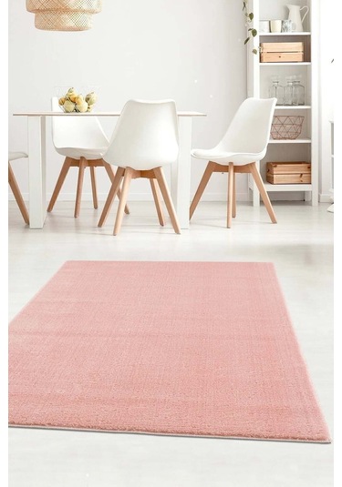 Raschel Carpet Pembe Lüks Raschel Kaymaz Taban Peluş Halı Yolluk Pembe