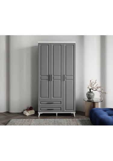 GuneyStore Gözde 3 Kapaklı Komple MDF Antrasit - Beyaz Gardırop