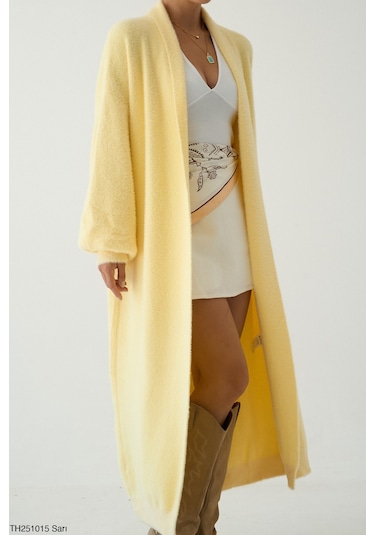 Kadın Giyim Oversize Uzun Peluş Hırka Yumuşak Dokulu, Rahat Ve Şık Tasarım Şık Kombinler Sarı