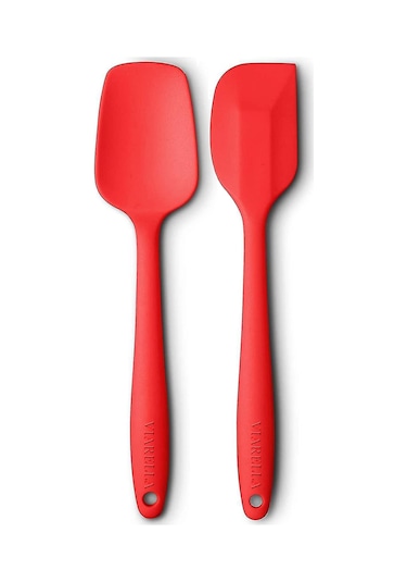 2li Kırmızı Silikon Kaşık Spatula Yanmaz Yapışmaz Çizmez 27cm