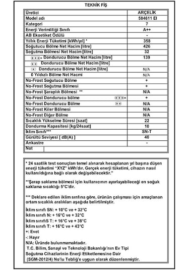 Arçelik 584611-EI A++ 611 LT No-Frost Çift Kapılı Buzdolabı -Inox