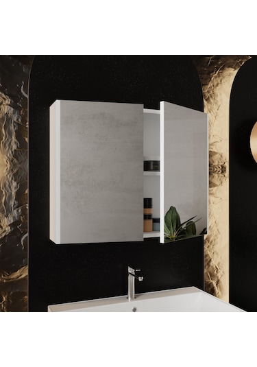 Karen Banyo Mimoza 80 Cm Seramik Lavabolu, Aynalı Banyo Dolabı Seti Lavabo Dahil Komple MDF