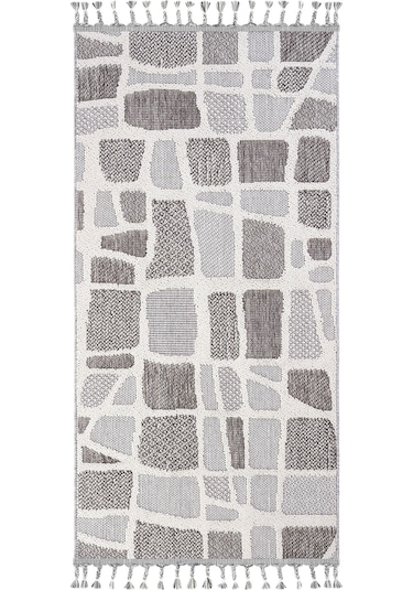 Cool Halı Bress 1414 Gri Mutfak Halısı Bukle Dokuma Saçaklı Tezgah Önü Leke Tutmaz İskandinav Yolluk