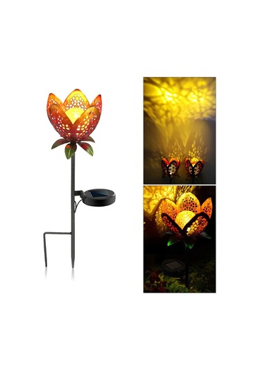 Yifomall Güneş Enerjili Altın Sarı Demir Çelik Delikli Çiçek Desenli Bahçe, Ev Bahçesi Ve Peyzaj Dekorasyonu İçin Dış Mekan Toprak Takılı Led Işık