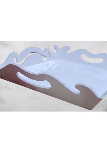 Hobi Adn Dekoratif Tepsi Dalgalı Ahşap Mdf Parlak Beyaz Model El Yapım