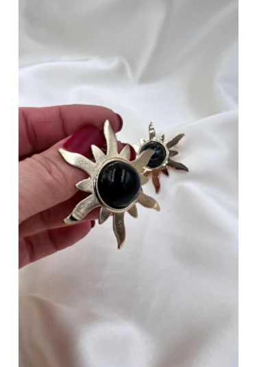 Bb İthal Siyah Güneş Küpe Altın - Siyah