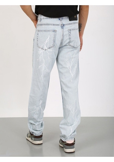 Baggy Önlü Arkalı Şimşek Desenli Buz Mavi Jean-buz Mavi - 33 Buz Mavi