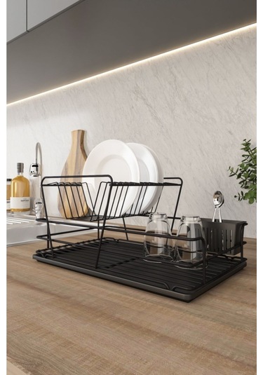 Suntel İki Katlı Tabaklık Bulaşıklık Mat Siyah+siyah Tepsi Diğer