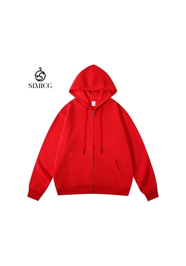 Erkek Kapüşonlu Sweatshirt Fermuarlı Hırka Kırmızı