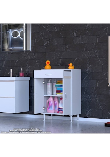 55 X 88 X 32,5 Cm Lik 1 Çekmece 1 Kapak 1 Raf 2 Gözlü Organizatör Mutfak Dolabı Çok Amaçlı Dolap Beyaz