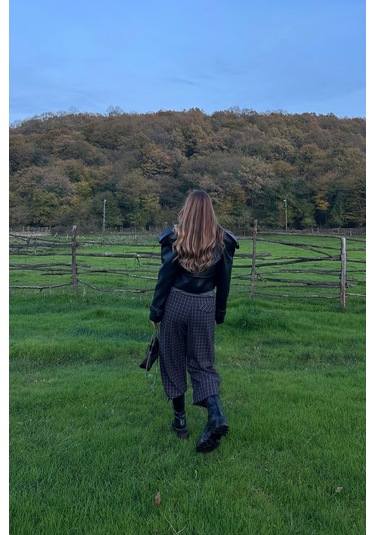 Siyah Apolet Detaylı Tasarım Deri Ceket Siyah