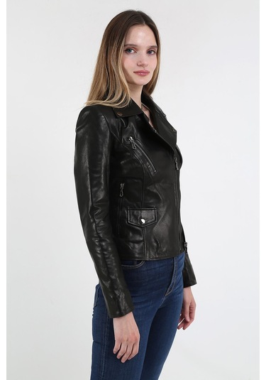 Derinss Dka1202 Hakiki Deri Kadın Siyah Mont
