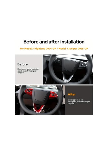 Honeybeeshop Çene Kayışlı Direksiyon Düğmesi Kırmızı Gerçek Karbon Fiber Tesla Model 3 Highland 2024 Ve Up Model Y Juniper 2025 Up İçin Sol Sağ Sürüş Uygun İç Mekan Yükseltme Kolay Kurulum Kırmızı