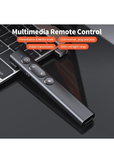 Novahub Kablosuz Sunum Medya Kumandası 2.4ghz Rf, Kırmızı Işık, Geniş Uyumluluk Optik, Siyah, 140x22x12mm Optik