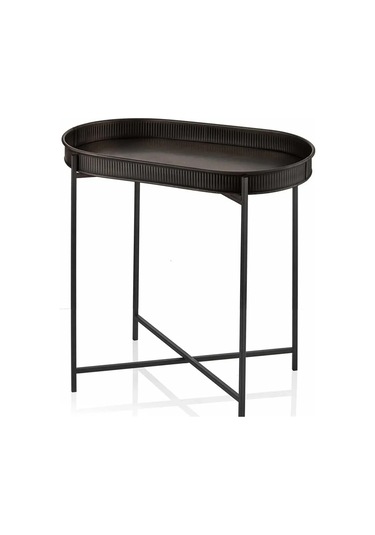 Standlı Oval Tepsili Sehpa Siyah Çok Renkli