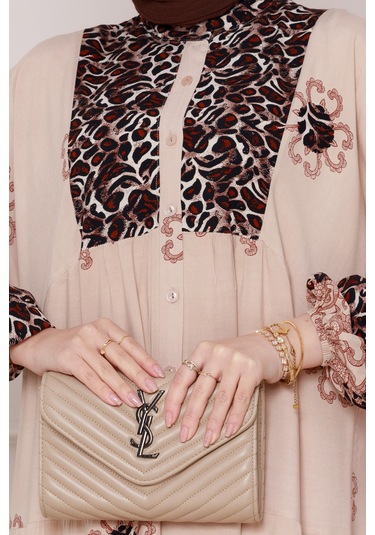 Leopar Desenli Robalı Viscon Elbise-vizon-4798 Vizon