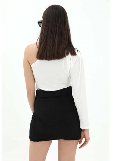 Yanları Büzgülü Beli Lastikli Etek - Siyah