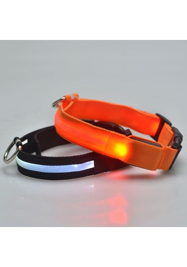 Geeroyoo Gece Görünürlüğü Artıran Suya Dayanıklı Led Nylon Köpek Tasması - Sarı, S Boy Sarı