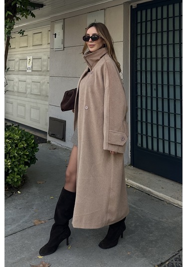Vizon Vittoria Düğmeli Yaka Kaban - 2511 Camel