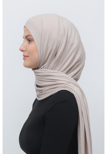 Tesettür Penye Şal Düz - Koyu Krem