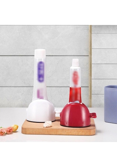 Kırmızı Banyo Aksesuarları Seti Haddeleme Diş Macunu Sıkacağı Tüp Diş Macunu Dağıtıcı Temizleyici Sıkacağı Diş Macunu Tutucu