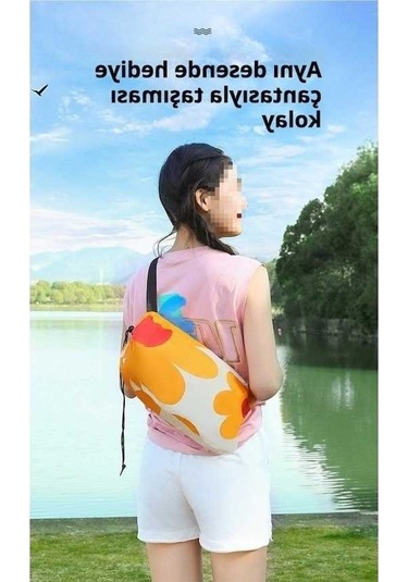 Pazly Baş Destekli Tek Kişilik Hava Koltuk - Desenli Şişme - Kamp Açık Hava Turuncu/beyaz Turuncu - Beyaz