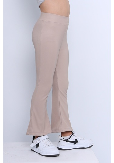 Kız Çocuk Tayt İspanyol Paça Düz Renk D17 Bej