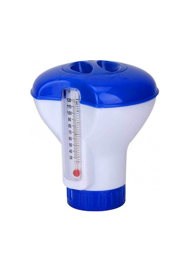 Hfambition Termometreli Pp Klor Tablet Dağıtıcı - 130mm Yükseklikli Su Yüzey Dağıtıcı Mavi+beyaz