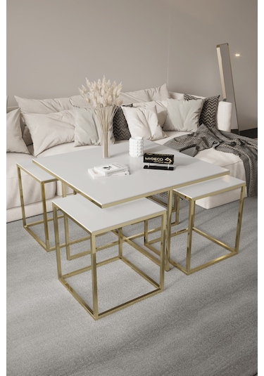 4+1 Gold Ayak Beyaz Parlak 10mm Glossmax Mdf Membran Orta Sehpa