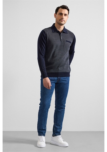 Süvari Lacivert Regular Fermuarlı Polo Yaka Kazak Tr2013700498-m09 Lacivert