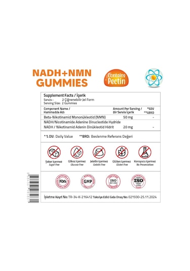 Validus Nmn 50 Mg Nadh 20 Mg 60 Gummies