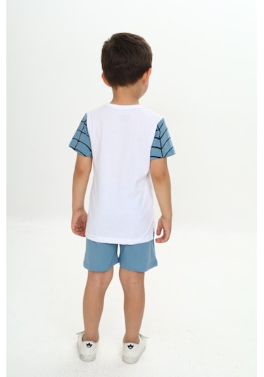 Toontoy Erkek Çocuk Örümcek Detay Baskılı Şortlu Takım Mavi