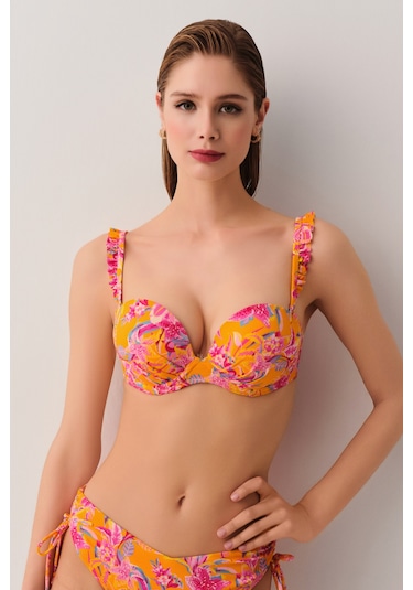 Suwen Jungle Dolgulu Straplez Bikini Üst Sb25190648648 Turuncu Desenli