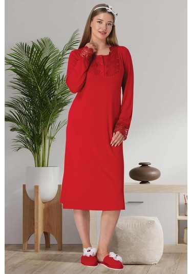 Mecit 6505 Kırmızı Kadife Sabahlıklı Gecelik Takım