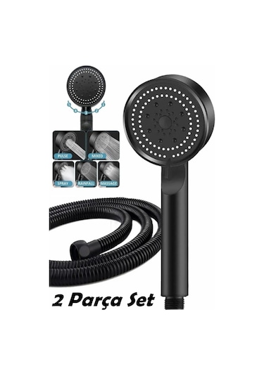 Sardıcı 5 Fonksiyonlu Duş Başlığı Ve Siyah Duş Hortumu 150 Cm Set Siyah