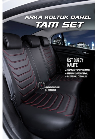 Kia Sportage Yeni Lüx Deri Oto Koltuk Kılıfı Ön Arka Takım Antalya Serisi Siyah Kırmızı