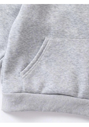 Alfanora Çocuk Unisex Kapüşonlu Kedicik Baskılı Pamuklu Sweatshirt - Gri