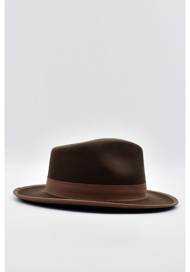 Vintage Erkek Fedora Fötr Şapka Panama İngiliz Trilby Kasket Kahve - Kahverengi Koyu Koyu Kahverengi