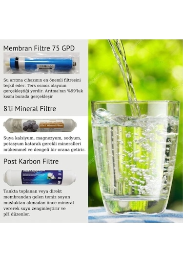 13 Aşamalı 12Lt Mavi Kapalı Şeffaf Kasa Pompasız Su Arıtma Cihazı